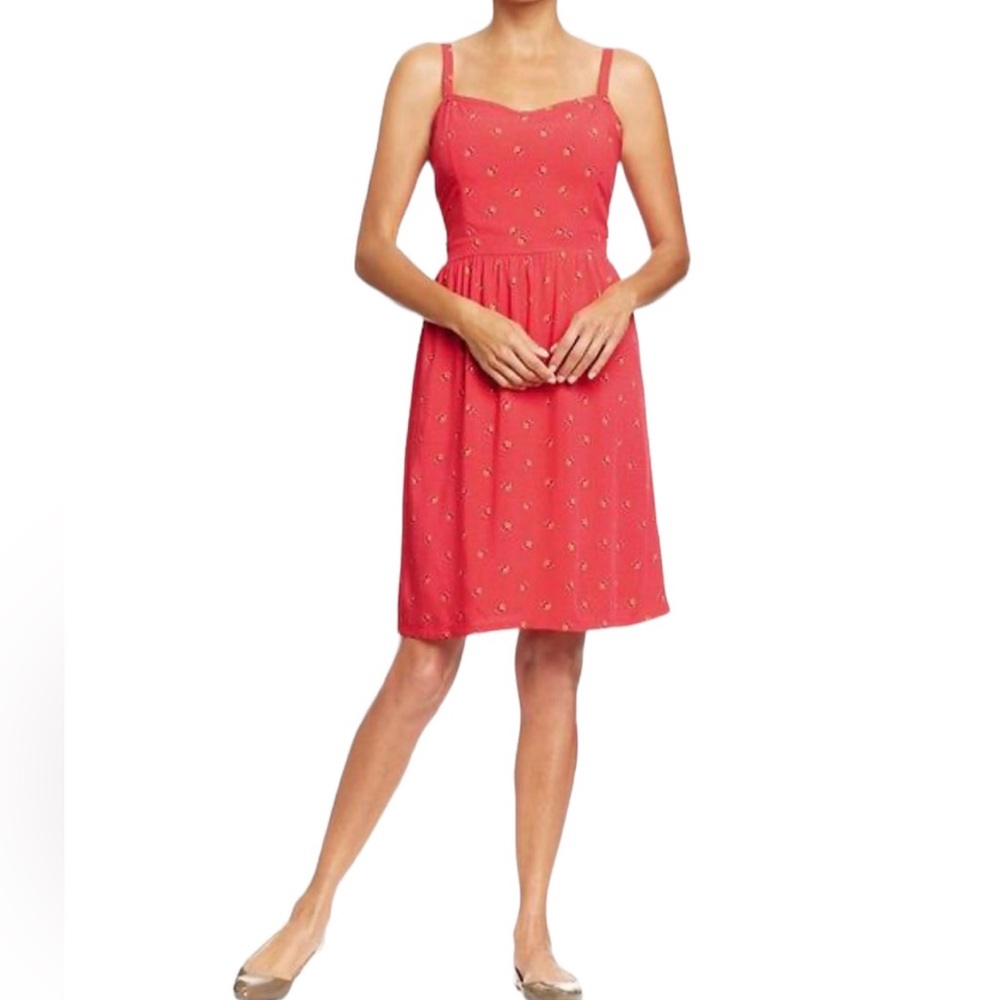 Old Navy orange sundress with yellow flower pattern
